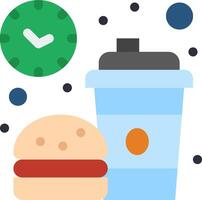 A hamburger, coffee cup and a clock vector