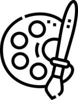 A black and white drawing of a paint palette and a paint brush vector
