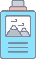 A blue and gray bottle with a picture of mountains vector