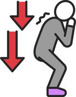 A man is bending down and looking up at an arrow vector