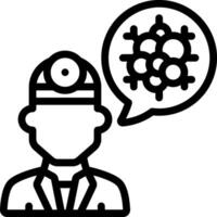 A black and white icon of a doctor with a speech bubble vector