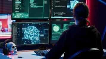 Rogue computer scientist uses AI machine learning to develop zero day exploit undetectable by antivirus. Hacker uses artificial intelligence neural networks to build script tricking firewall, camera A video