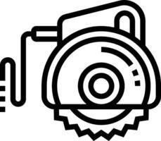 A circular saw is shown in a black and white line drawing vector