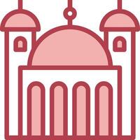 A red and white icon of a church vector