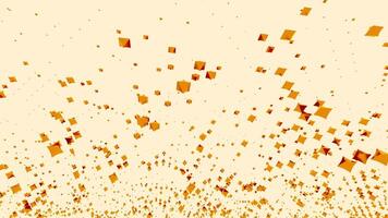 Levitating and springing up randomly bright particles. Design. Geometric and abstract background with randomly moving orange 3D objects on a beige background. video