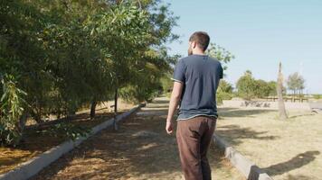Man Talks On The Phone While Walking In A Park video