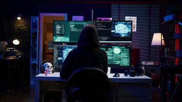 cibercriminoso usando ai máquina Aprendendo para desenvolve zero dia explorar indetectável de antivírus Programas. hacker usando artificial inteligência tecnologia para Construir roteiro trapaça firewalls, Câmera b video