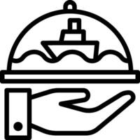 A hand holding a tray with a ship on it vector
