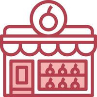 A red and white icon of a store front vector