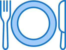 A blue plate with a fork and knife on it vector