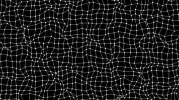 Grid with dots is moving slowly in waves. Animation. Grid with dots moves like surface of water. Surface is made of wavy grid with dots on black background video