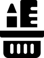 A black and white icon of a basket with pencils and a pencil sharpener vector