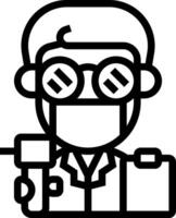 A black and white icon of a man with glasses and a tool vector