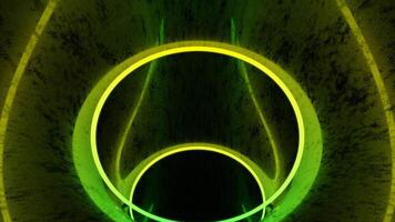 The green corridor . Design.A glowing corridor lined with bright green circles and around which green shiny lines in abstraction. video