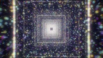 Square tunnel with sequins. Motion. Traffic in tunnel with lot of colorful parking spots. Beautiful space tunnel with shining particles video