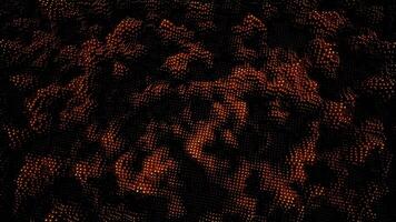 Abstract grainy texture creating effect of hilly terrain, seamless loop. Design. Orange and black moving and transforming cubic surface. video