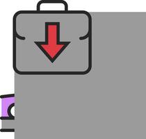 A briefcase with a red arrow pointing down vector