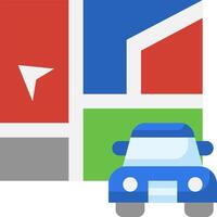 A car is parked in front of a map with a red arrow pointing to it vector