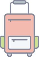 A pink suitcase with wheels on a white background vector