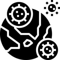 A black and white icon of gears and a globe vector