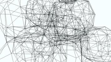 Abstract 3D animation featuring futuristic human face models constructed of lines and shapes on a white background, creating a visually captivating and surreal mazelike experience video