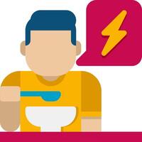 Man eating cereal with lightning icon vector