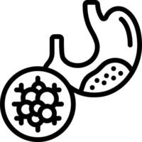 A black and white illustration of a stomach with a virus vector