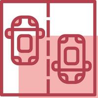 Two cars are shown in a red square vector