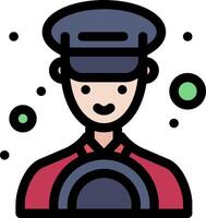 A man in a uniform with a hat and a steering wheel vector