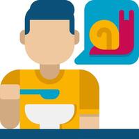 A man eating a bowl of food with a snail on his head vector