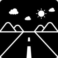A black and white image of a road with mountains and sun vector