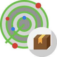 A box with a red arrow pointing to it and a circle with a green arrow vector