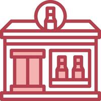 A red and white icon of a store with bottles on the shelves vector