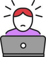 A person with a laptop computer and a red hat vector