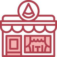 A red and white icon of a store front vector