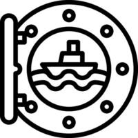 A black and white image of a ship in a porthole vector