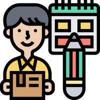 A man holding a box and a pencil vector
