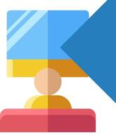A blue and yellow square with a person standing in front of it vector