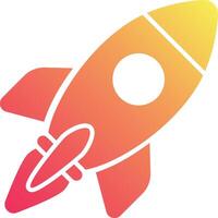 A rocket ship icon with a red and yellow background vector