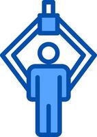 A blue icon of a person holding a tool vector