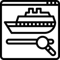 A cruise ship icon with a magnifying glass vector