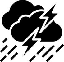 A black and white icon of a thunderstorm with lightning vector