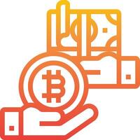 Bitcoin icon with hands holding money and a bitcoin vector