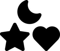 A black and white silhouette of a heart, star and moon vector