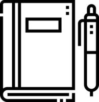 A black and white image of a pen and a notebook vector