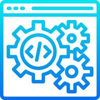 A blue icon with gears and a computer vector