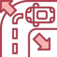 A red line icon with a car and a car on the road vector