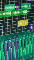 Vertical Empty space used for recording music on electronic tools in home studio, mixing and mastering tracks with modern equipment. Creating tunes with panel soundboard and performance console. video