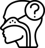 A black and white illustration of a head with a question mark on it vector