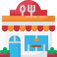 A restaurant building with a fork and knife on the front vector
